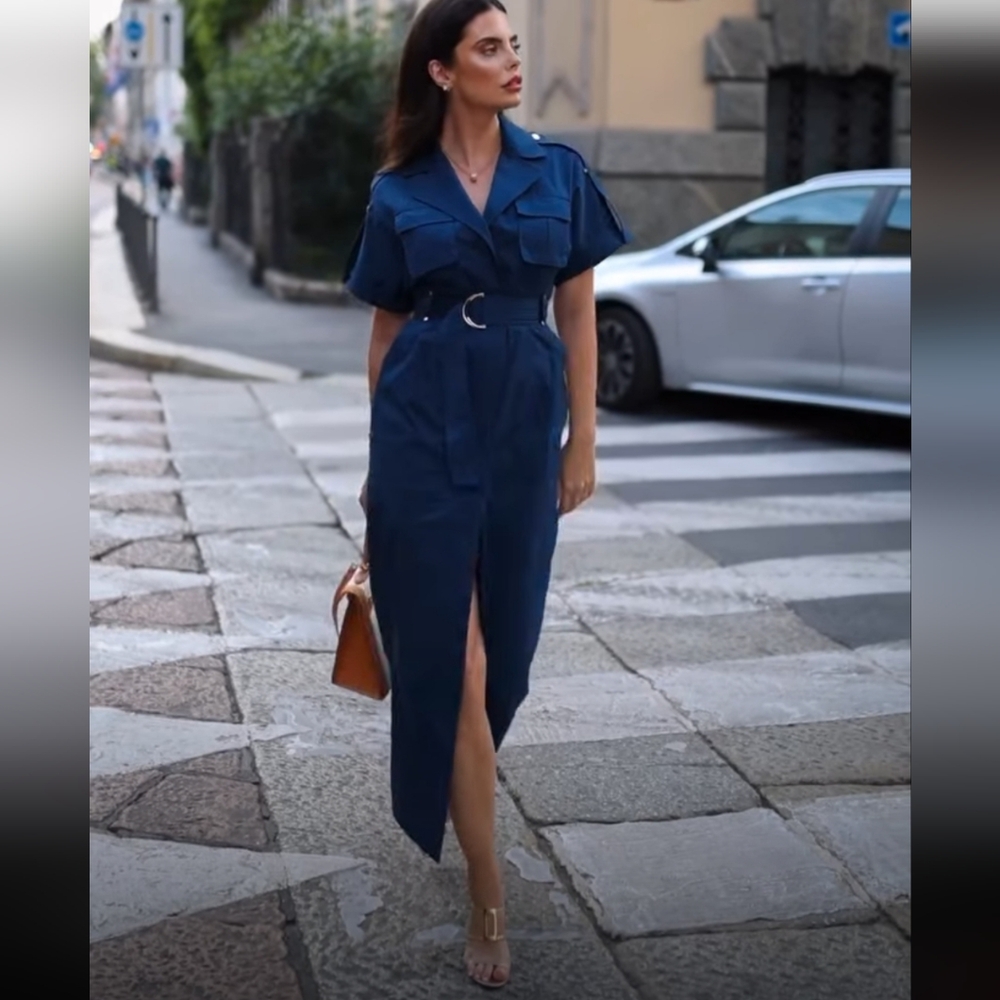 Elegant Blue Midi Dress - Picture 2 of 2